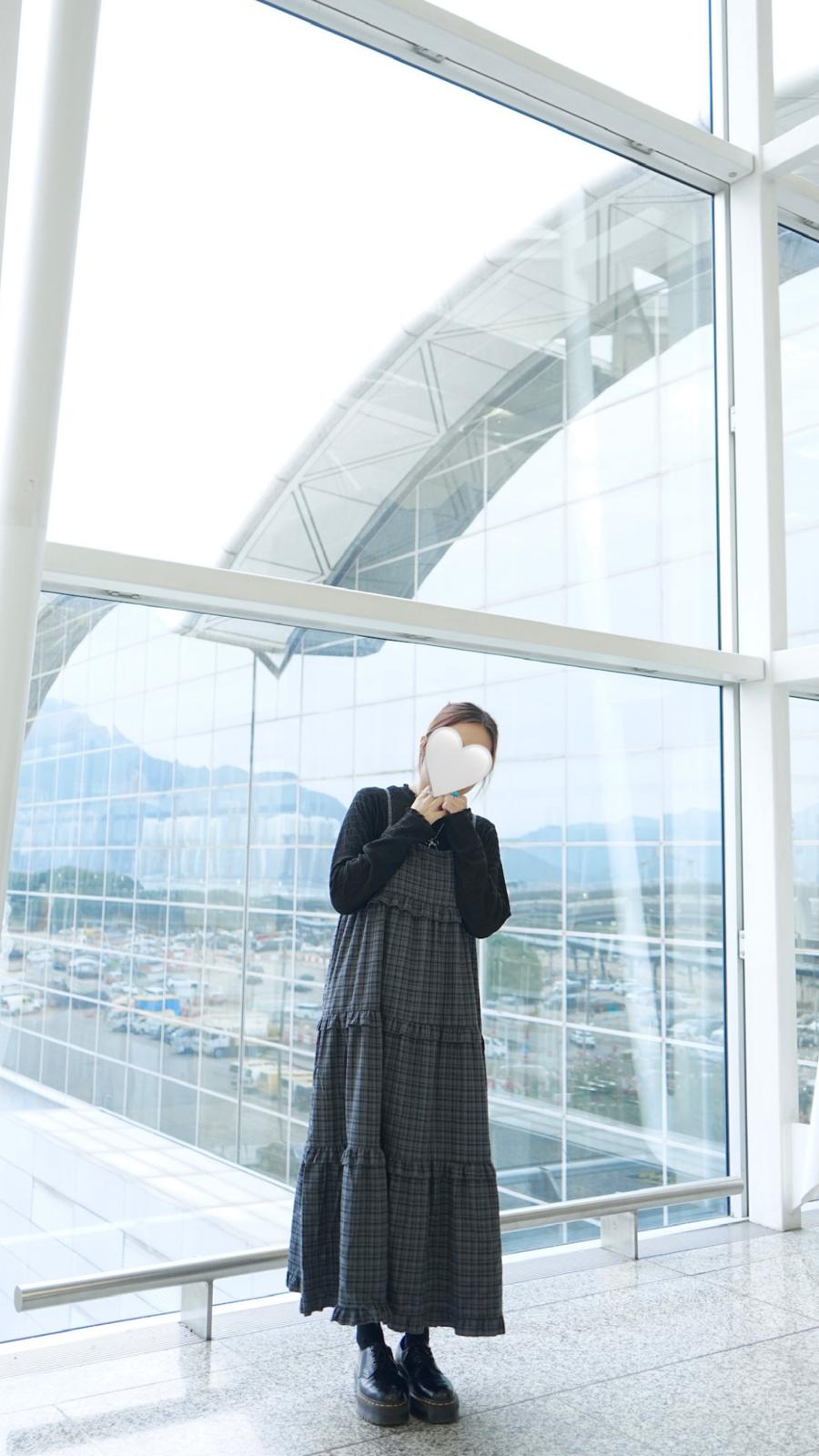 格仔層層蛋糕吊條連身裙
