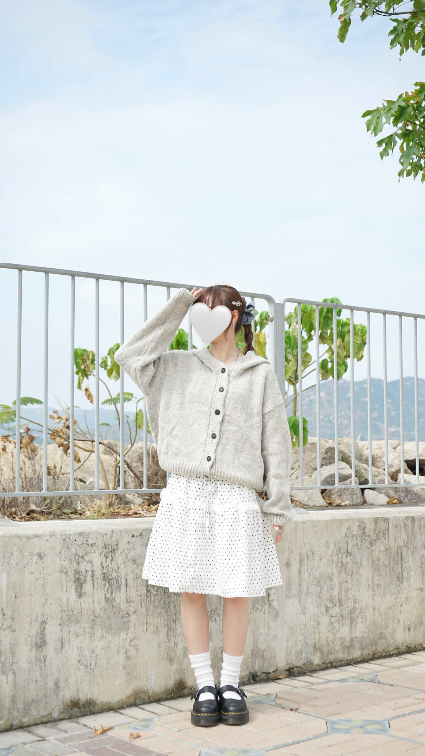 波點ruffle lace邊綁帶中長裙