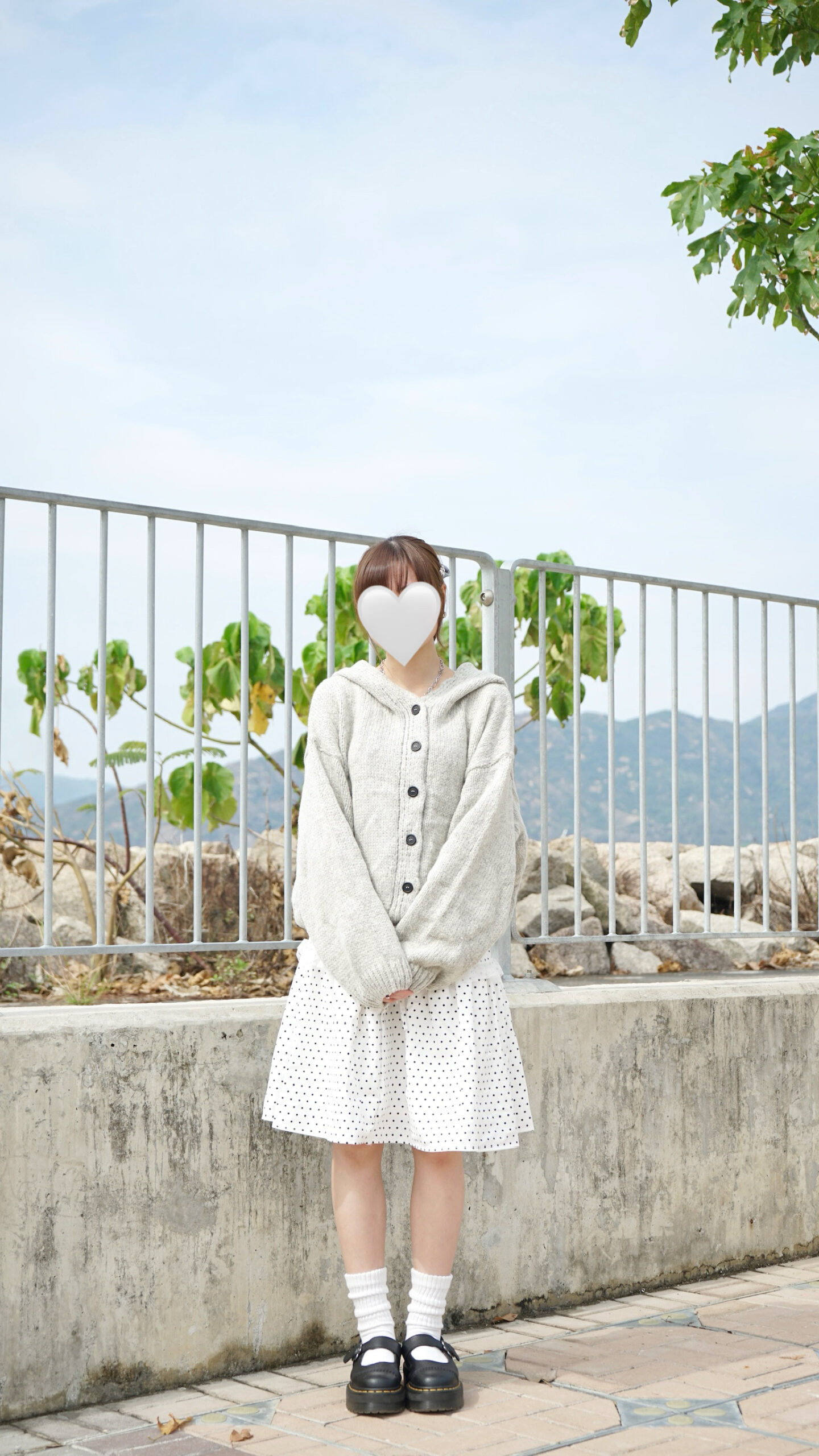 波點ruffle lace邊綁帶中長裙