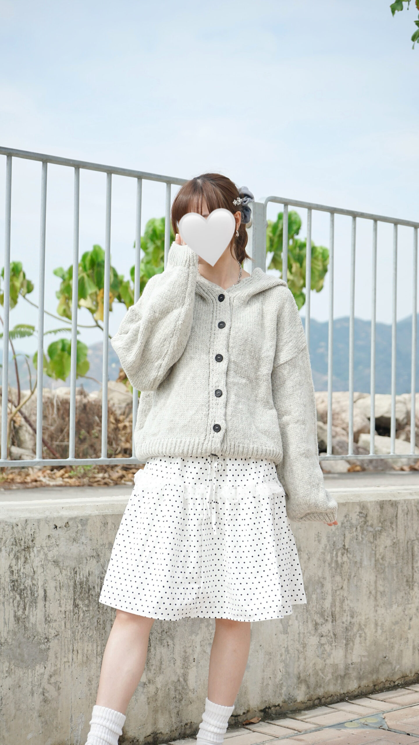 波點ruffle lace邊綁帶中長裙