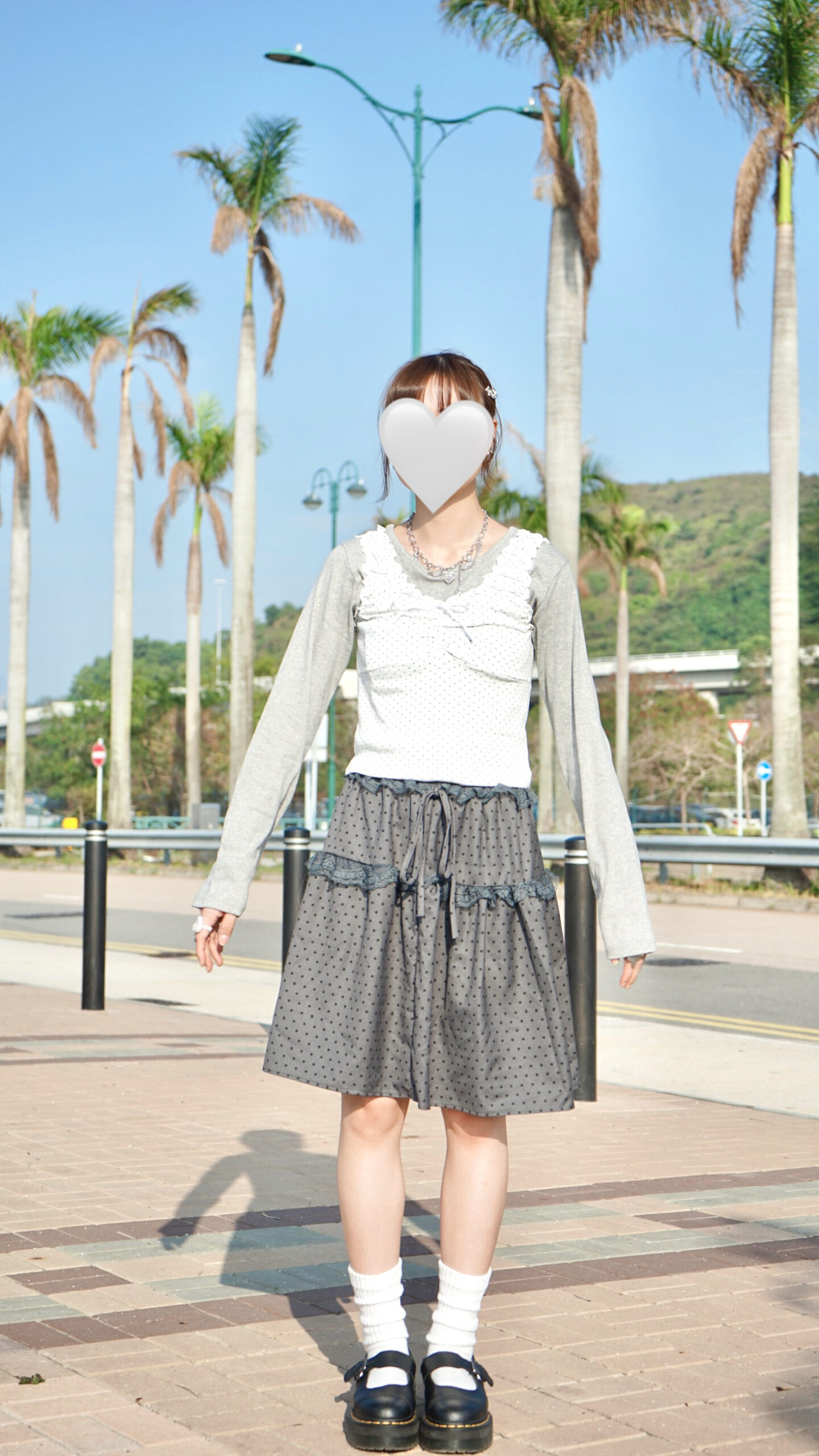 波點ruffle lace邊綁帶中長裙