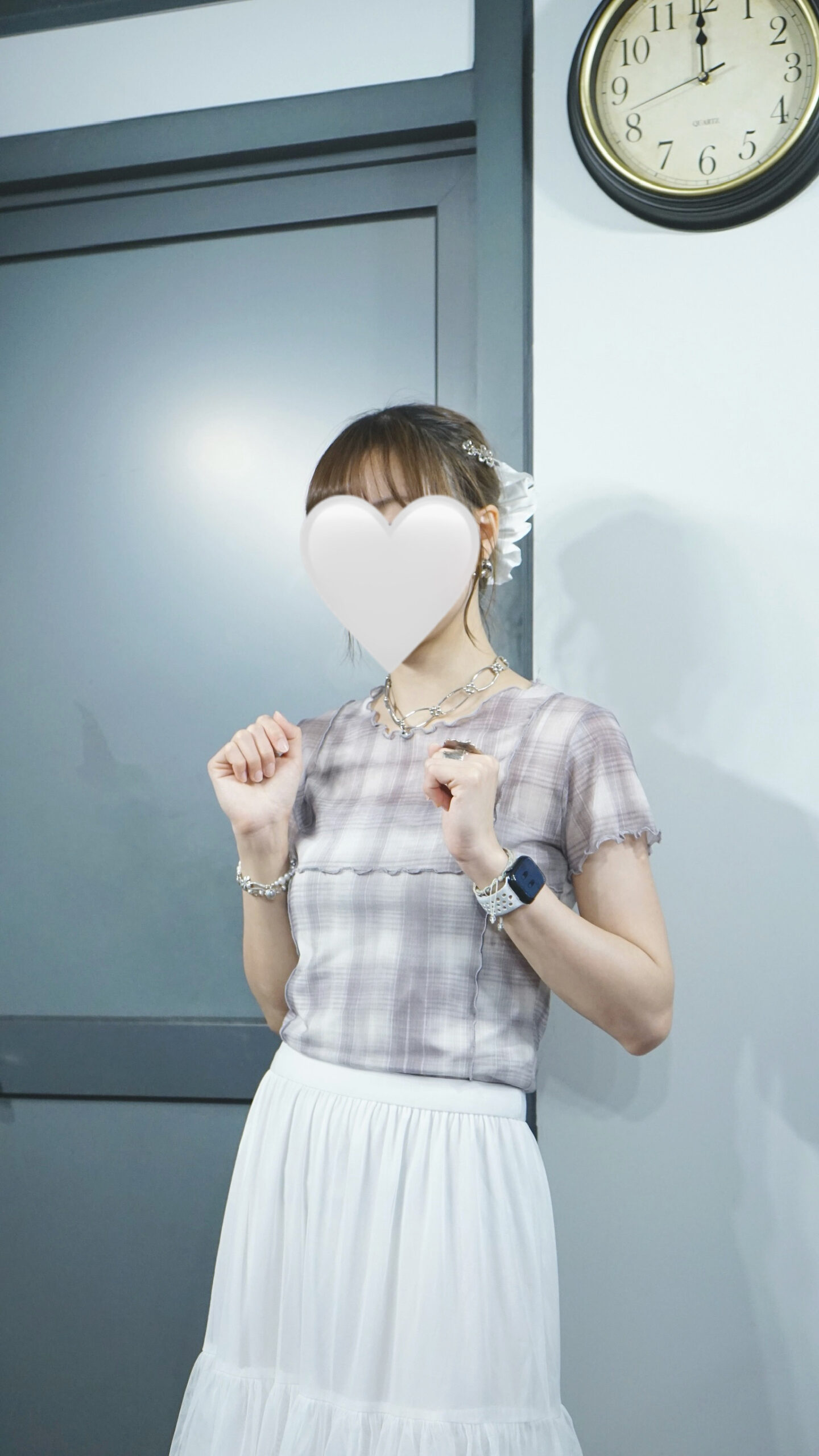 顯瘦cut！拼色格紋微透top