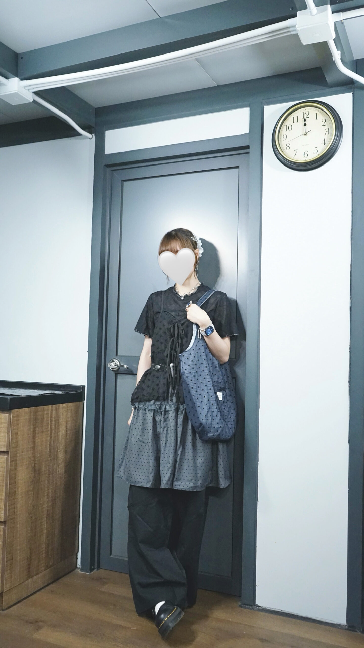 波點ruffle lace邊綁帶中長裙