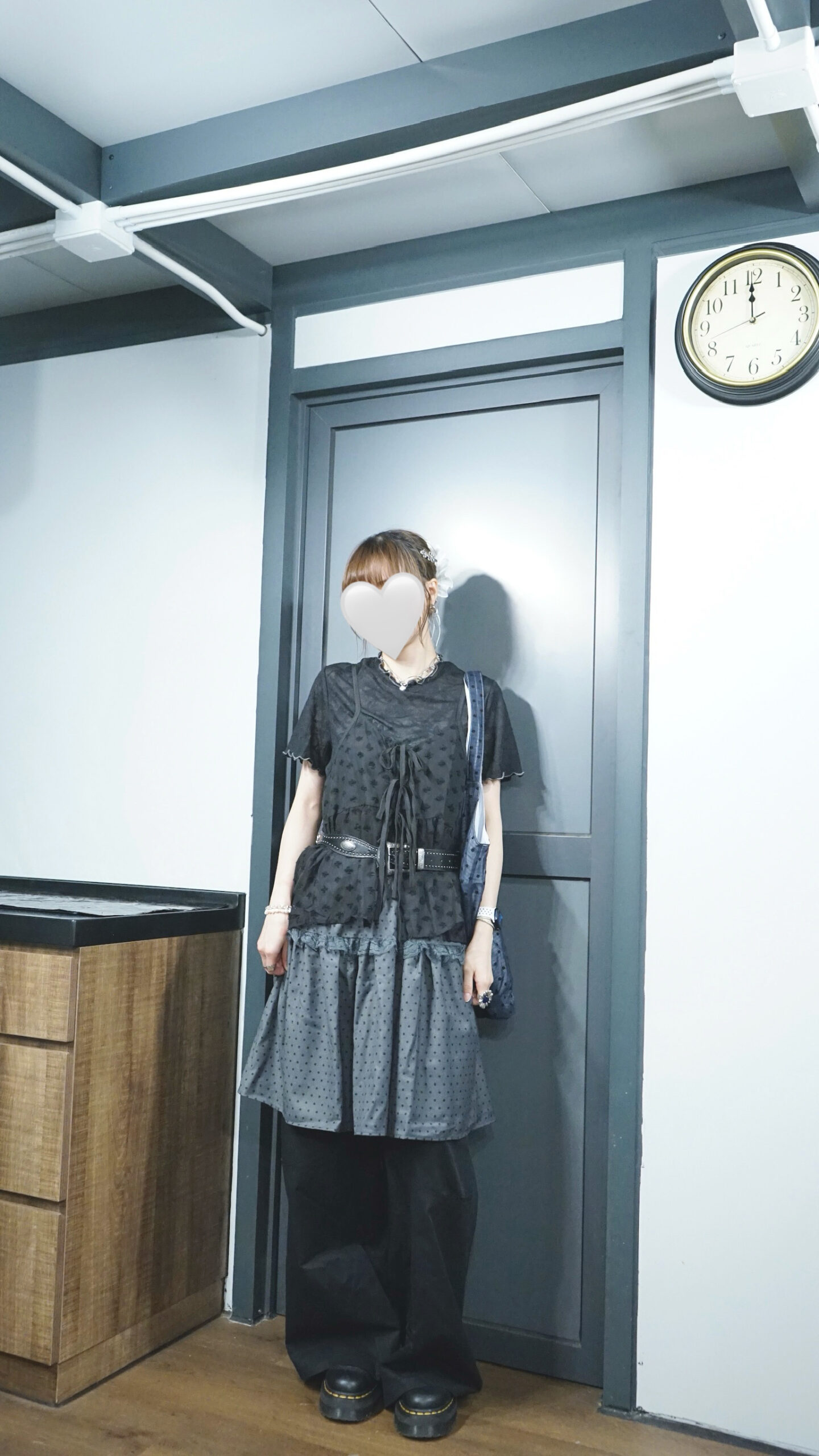 波點ruffle lace邊綁帶中長裙