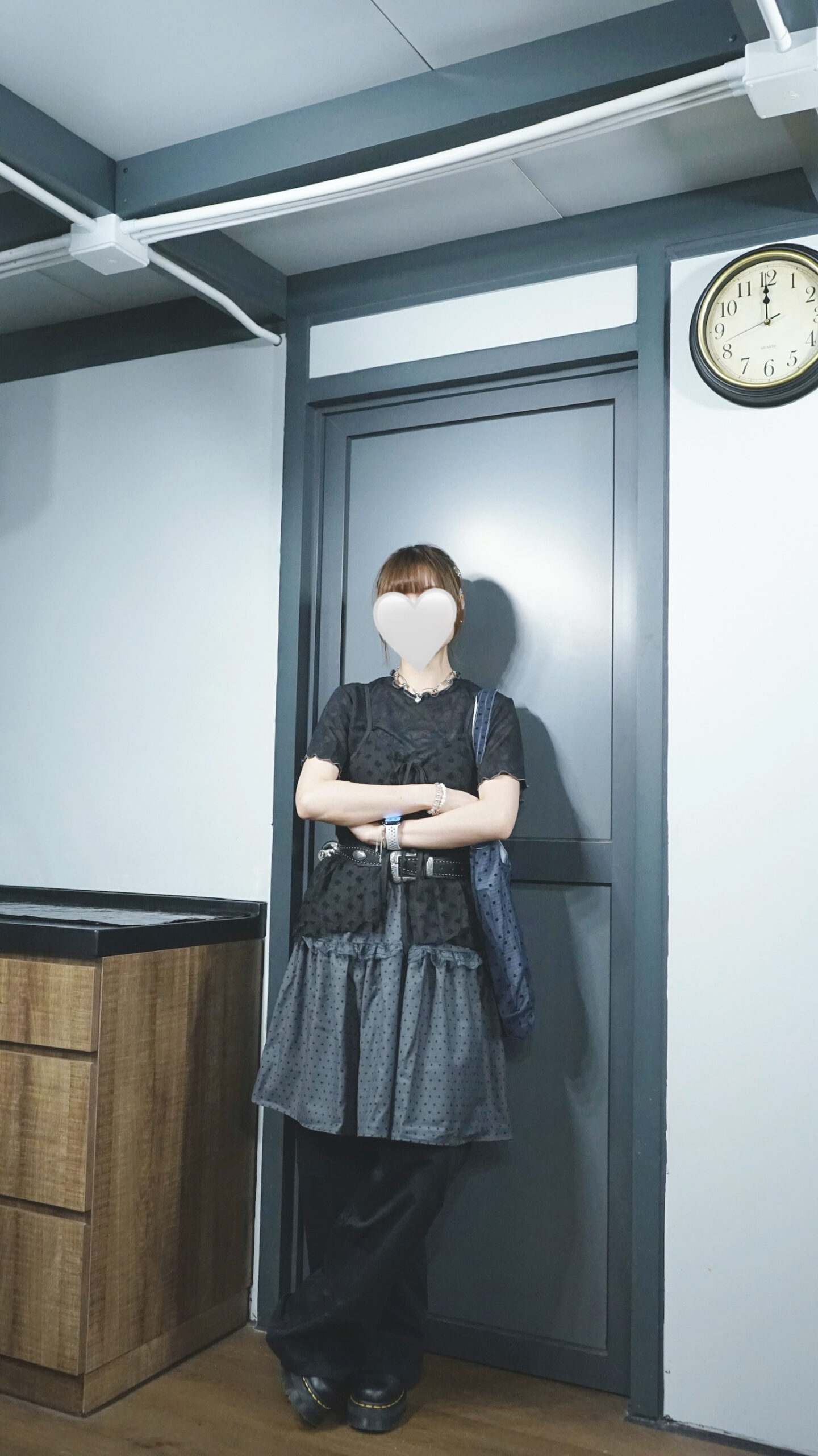 波點ruffle lace邊綁帶中長裙