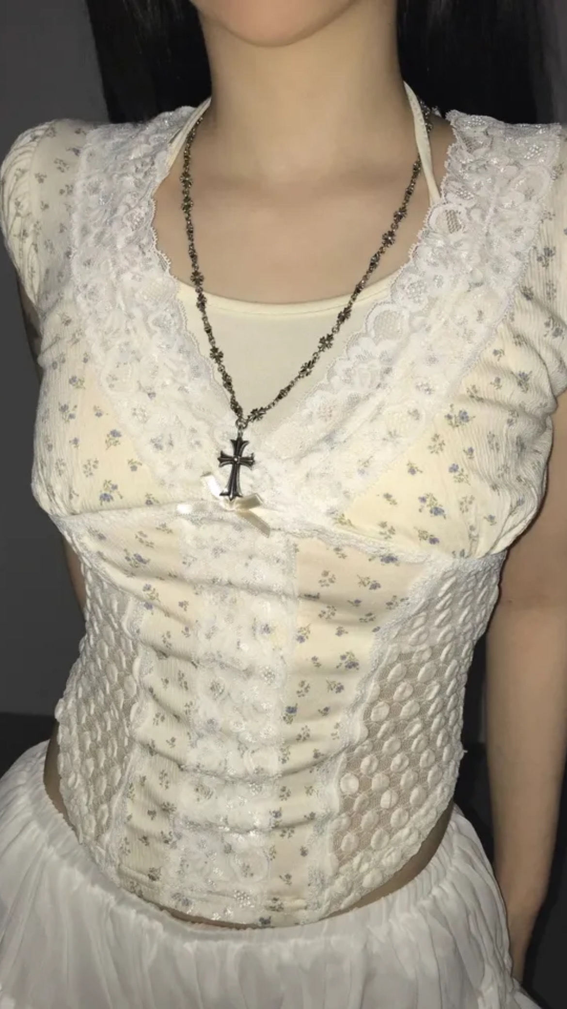 超美～小碎花lace拼布顯瘦上衣