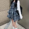 可愛層層大蝴蝶結格紋吊帶裙