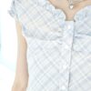 顯瘦～舒服滑滑格紋一字膊top